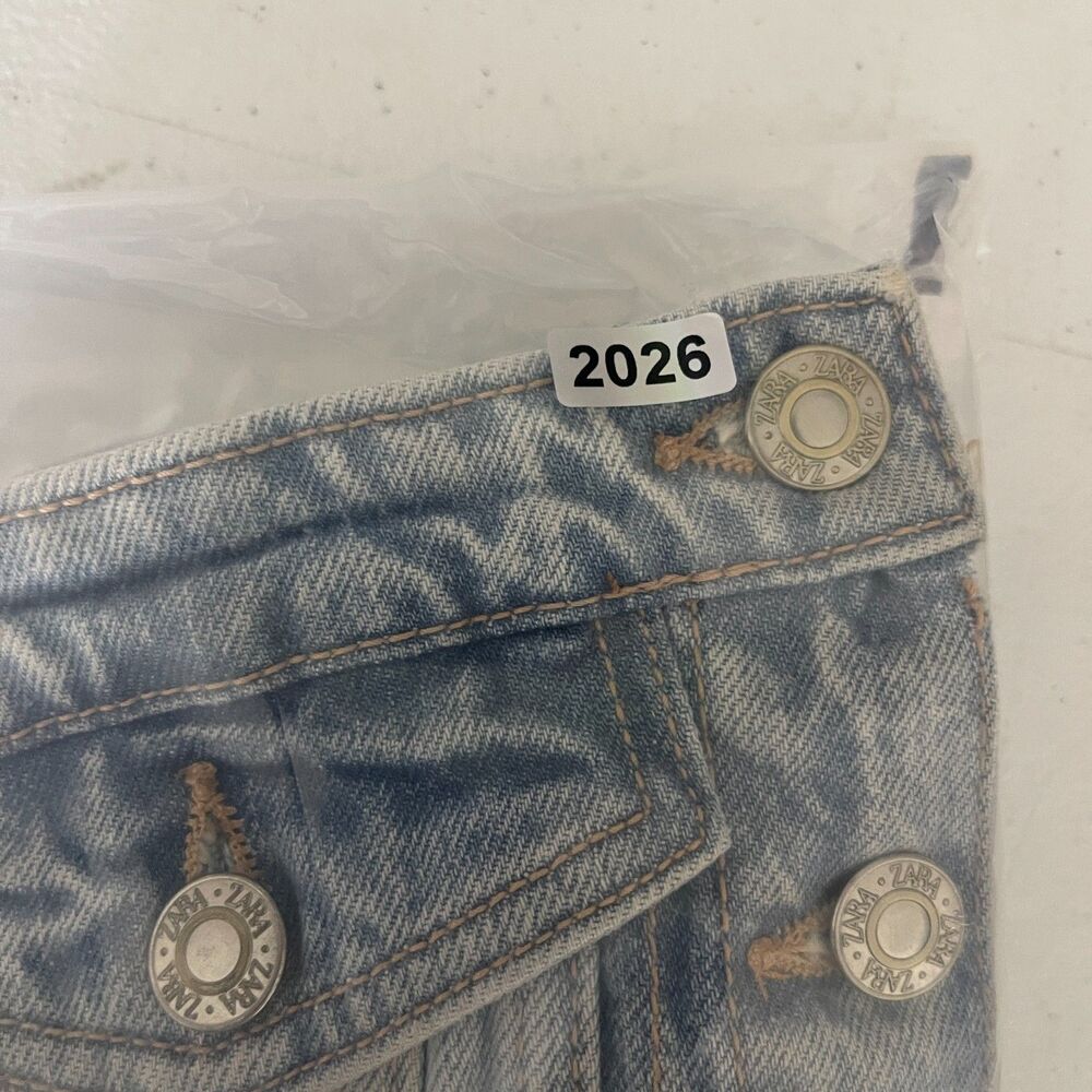 Zara Bustier Top Women's XS Blue Denim Cotton Stretch Smocked Back Strapless - Picture 13 of 13
